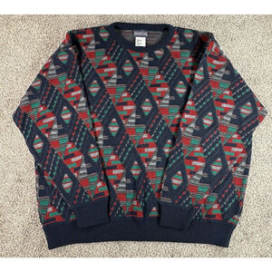 Vintage Private Club Sweater Mens 2XL XXL Multicolor Geometric Knit Grandpa Y2K